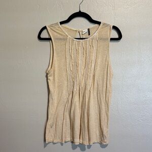 Anthropologie Striped Pintuck Sleeveless Tank in Cream and Tan